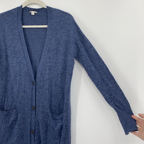 Gap Size Small Denim Blue Heather Long Cardigan Wool Blend V-Neck Button Front - Picture 9 of 11